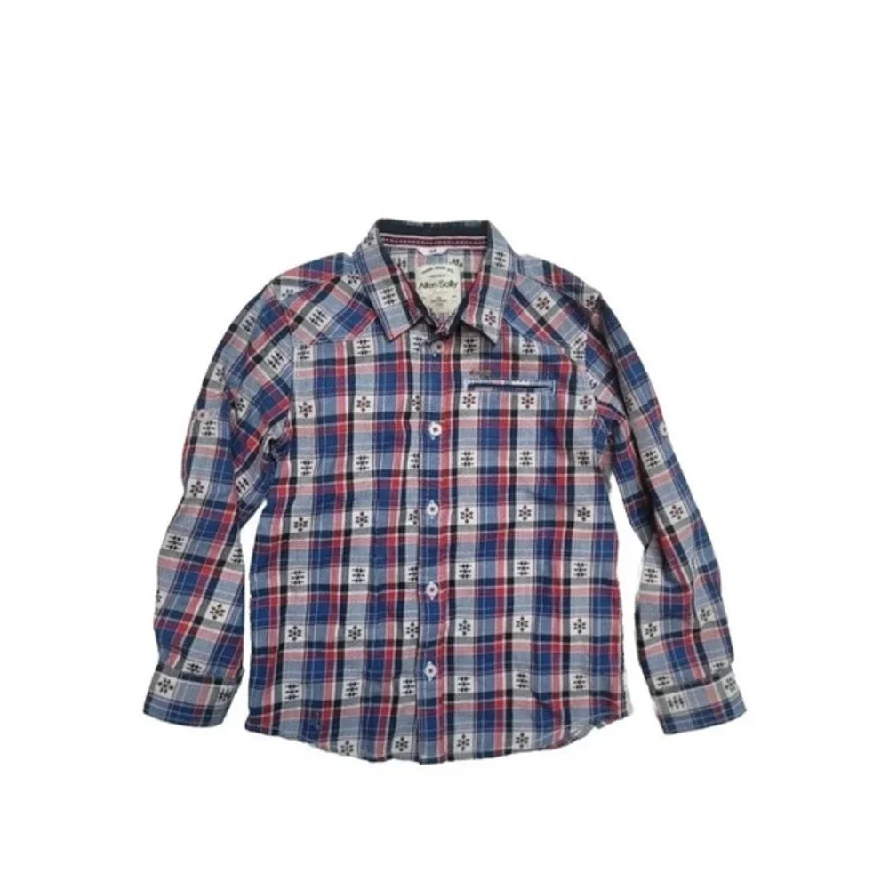 Allen Solly Boys  Button Up Shirt XS 5-6 Blue Check Long Sleeves Lot‎ Of 2